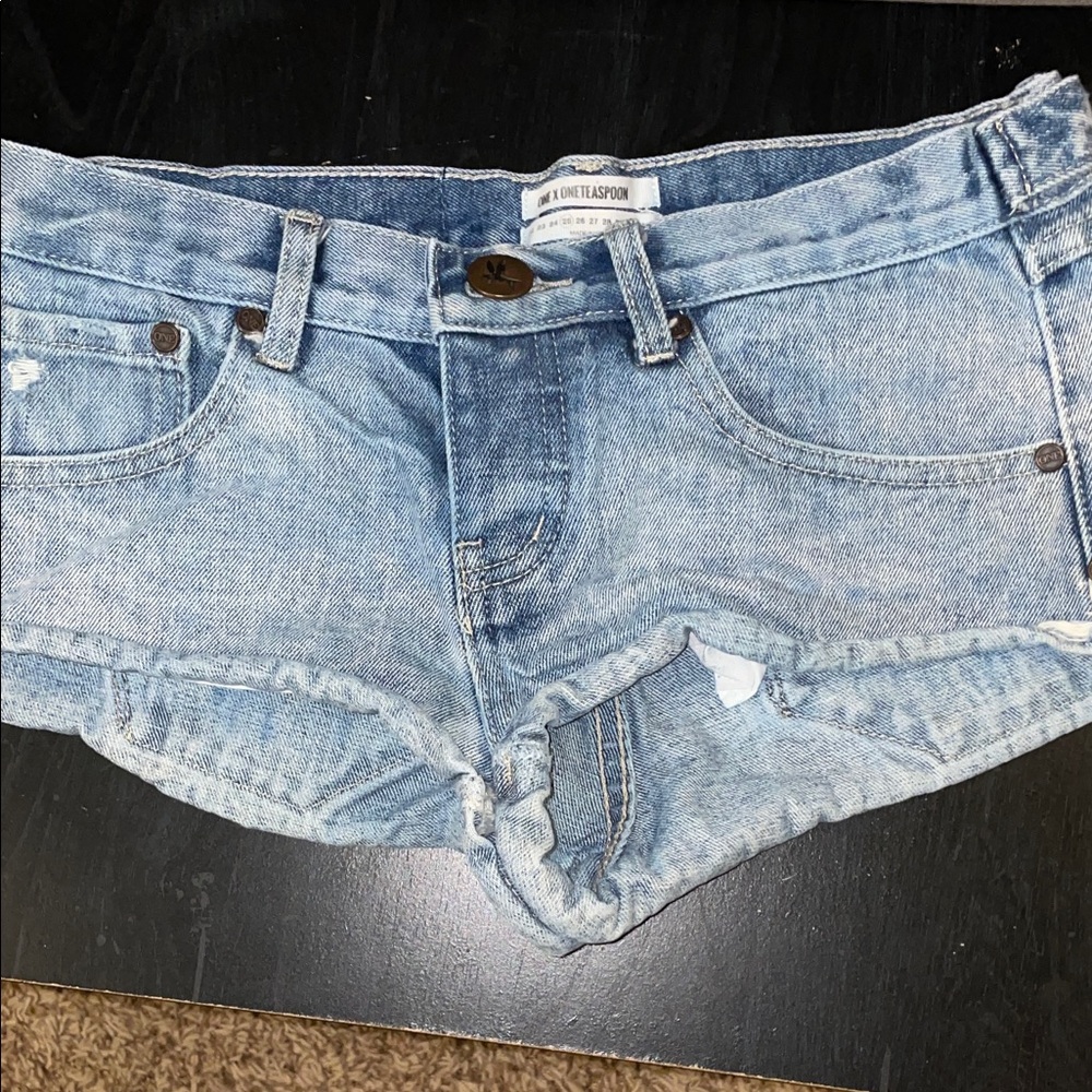 One Teaspoon Distressed Light Blue Jean Shorts